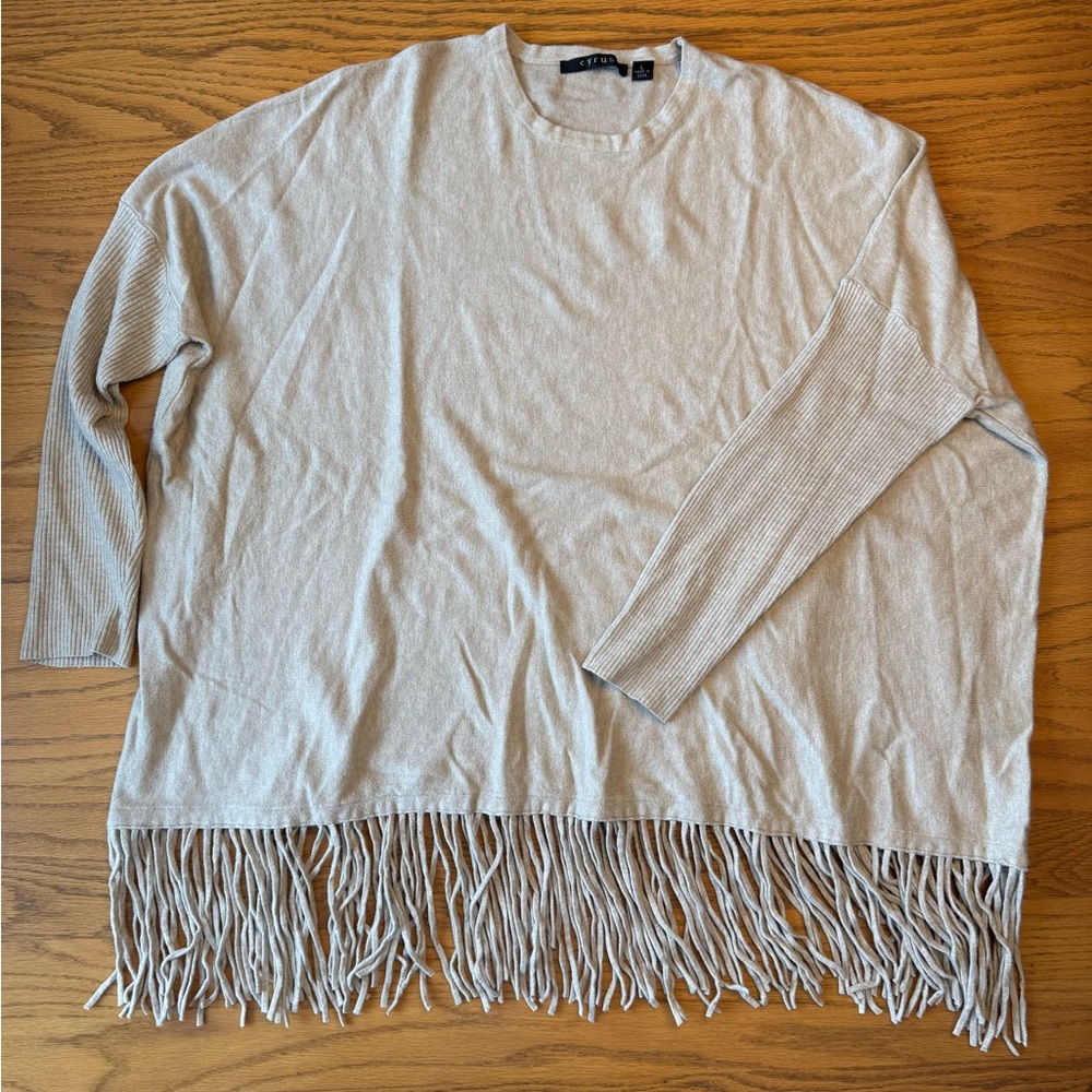 Cyrus Light Tan with Fringe Knit Oversized Sweater